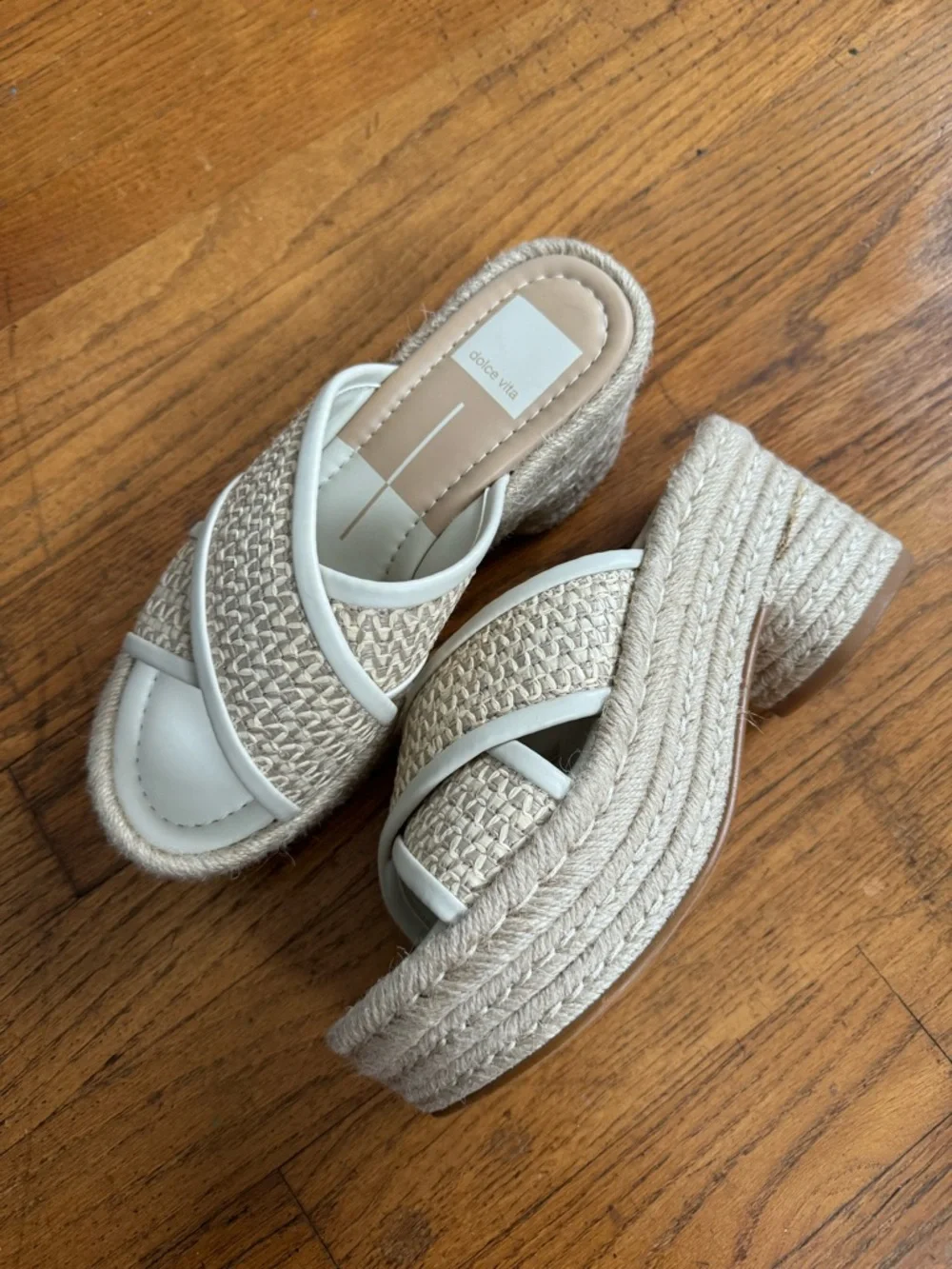 Dolce Vita Eldora Criss Cross Rafia Espadrille Platform Cream Sandals 5.5